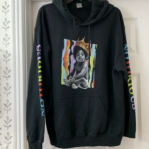 Gildan Heavy Blend Size Large Notorious BIG black street wear hooded sweatshirt - Picture 1 of 7